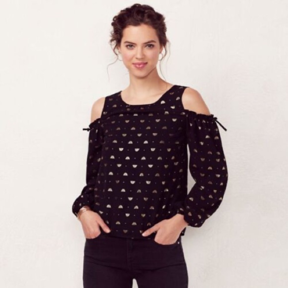Lauren Conrad Gold Bumblebee Cold Shoulder Top